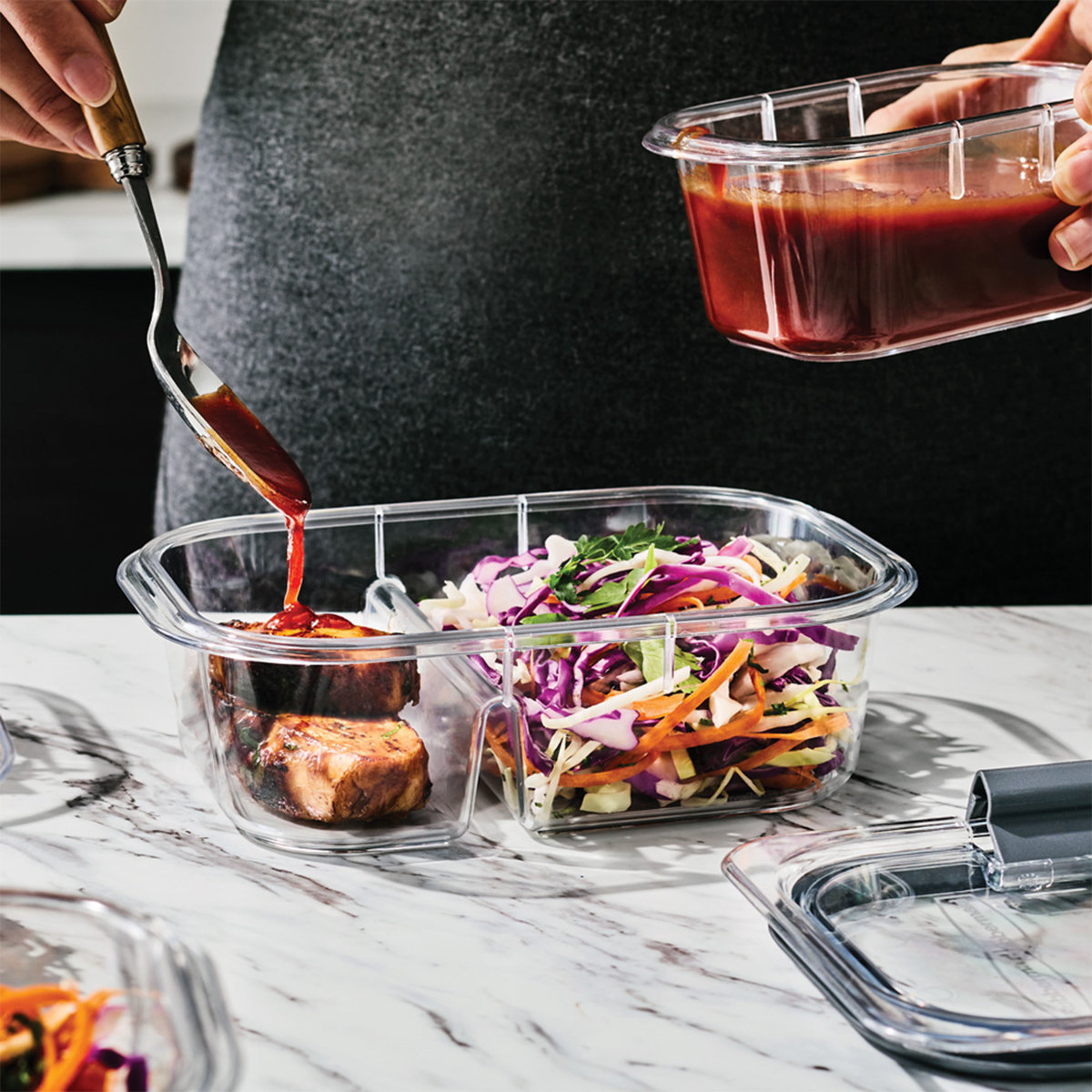 Rubbermaid Brilliance Meal Prep Containers Set, 2-Compartment, 2.85 Cup, 5-Pack